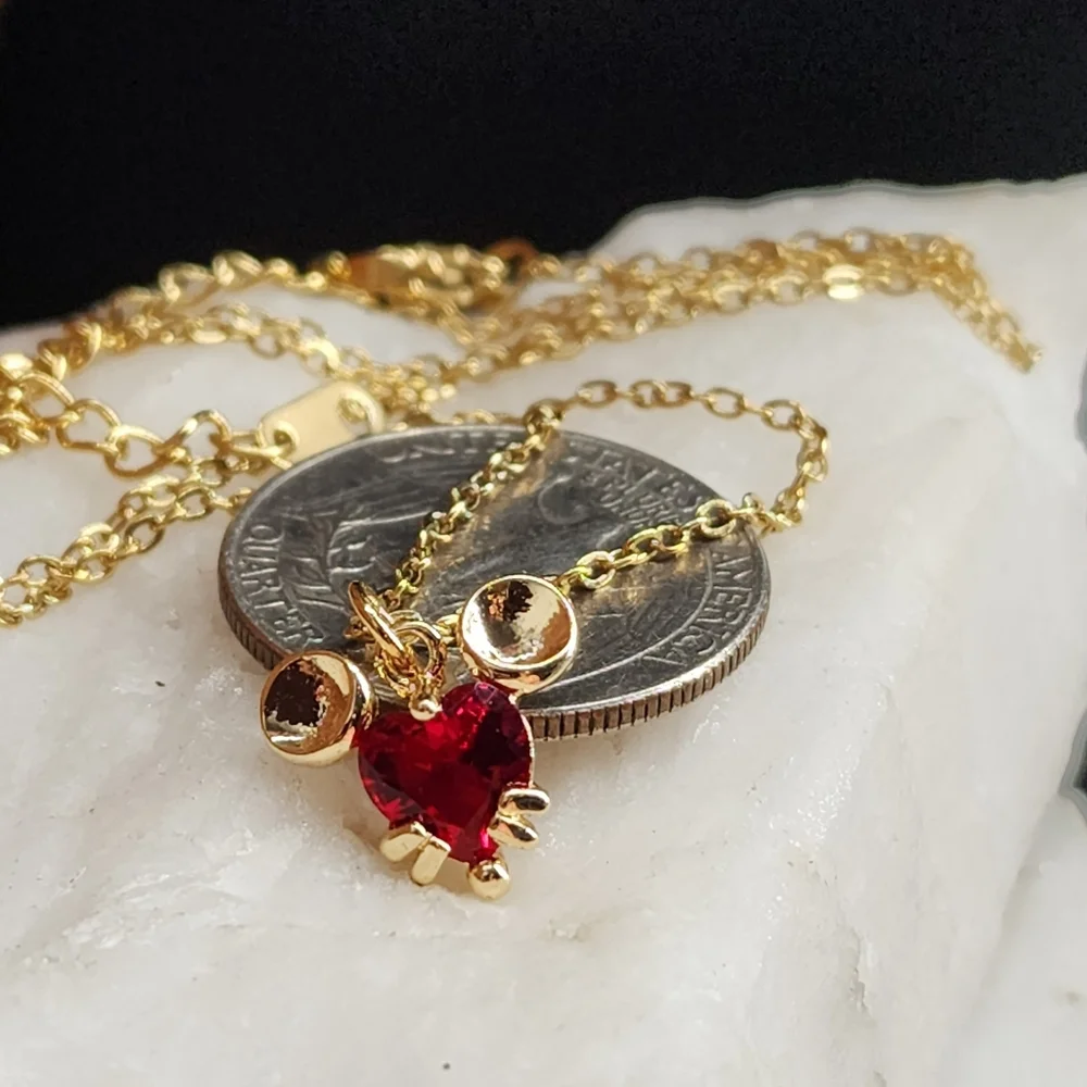 Mickey Mouse Red Heart Swarovski Crystal Luxury 14K Gold Plated Chain